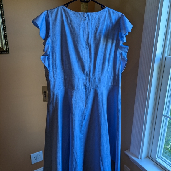 Eliza J Button. Up Soft Denim Midi Dress Women's Butterfly Sleeve - Picture 6 of 13